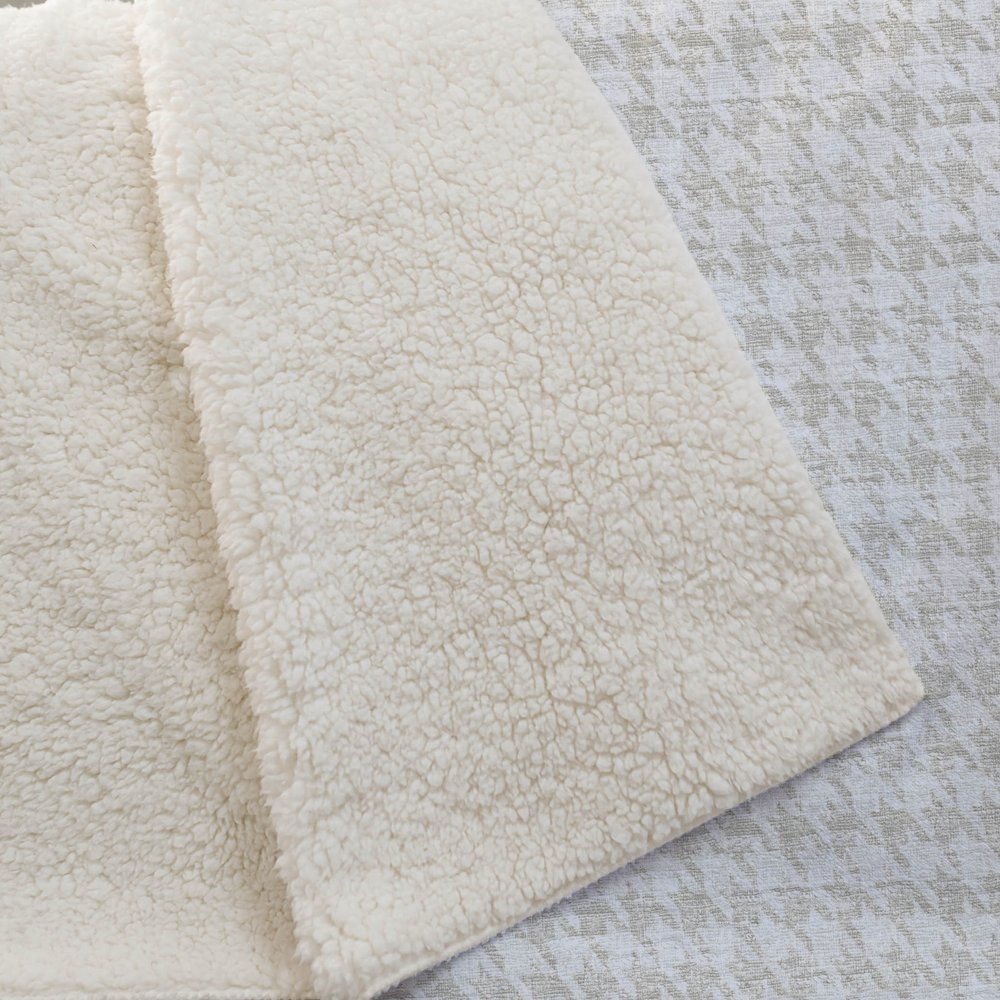 50" X 70" Linen And Ivory Houndstooth Polyester Woven Plush Throw Blanket