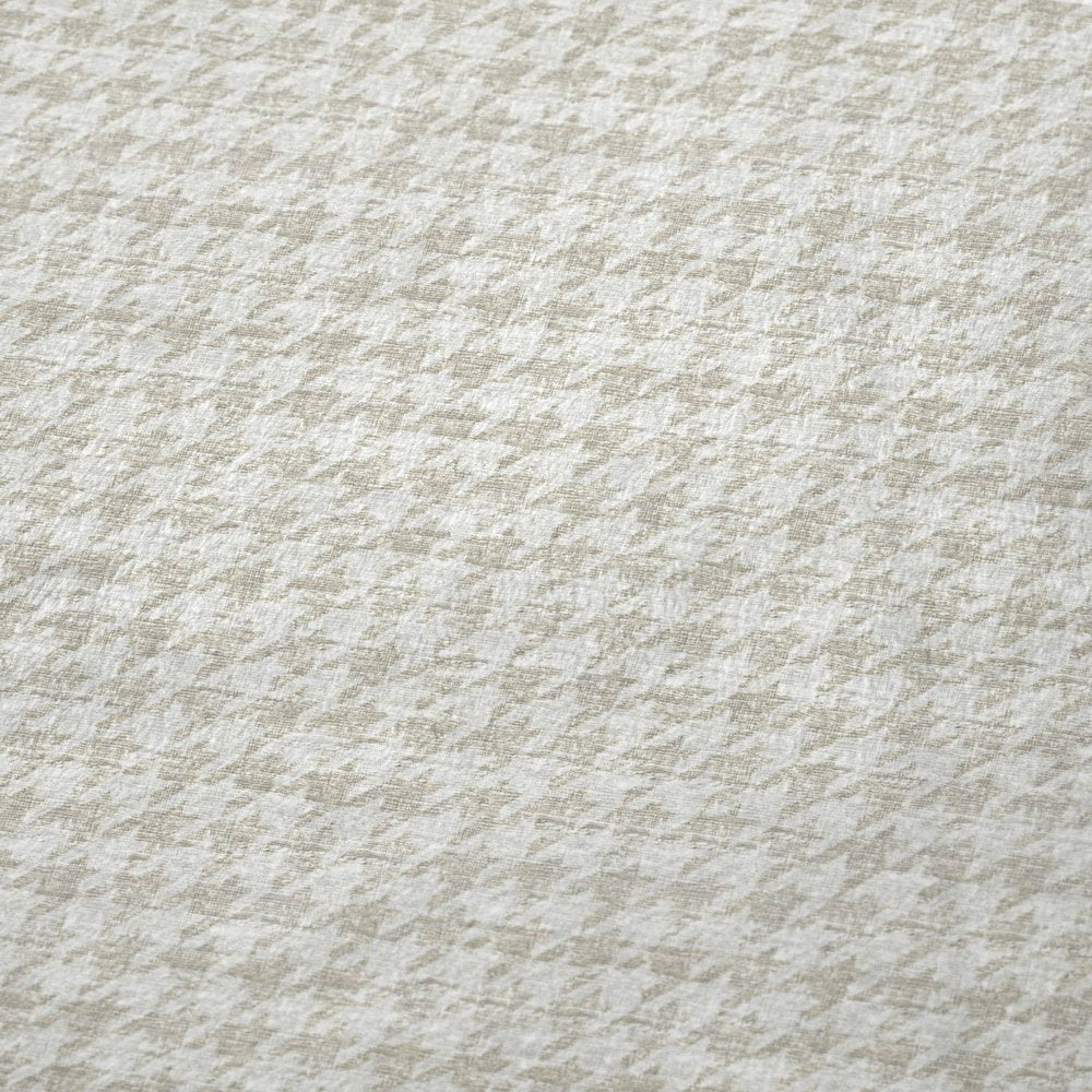 50" X 70" Linen And Ivory Houndstooth Polyester Woven Plush Throw Blanket