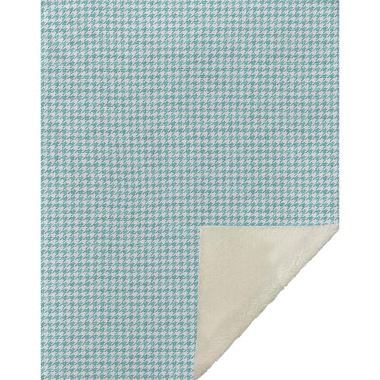 50" X 70" Aqua And White Microfiber Houndstooth Plush Throw Blanket