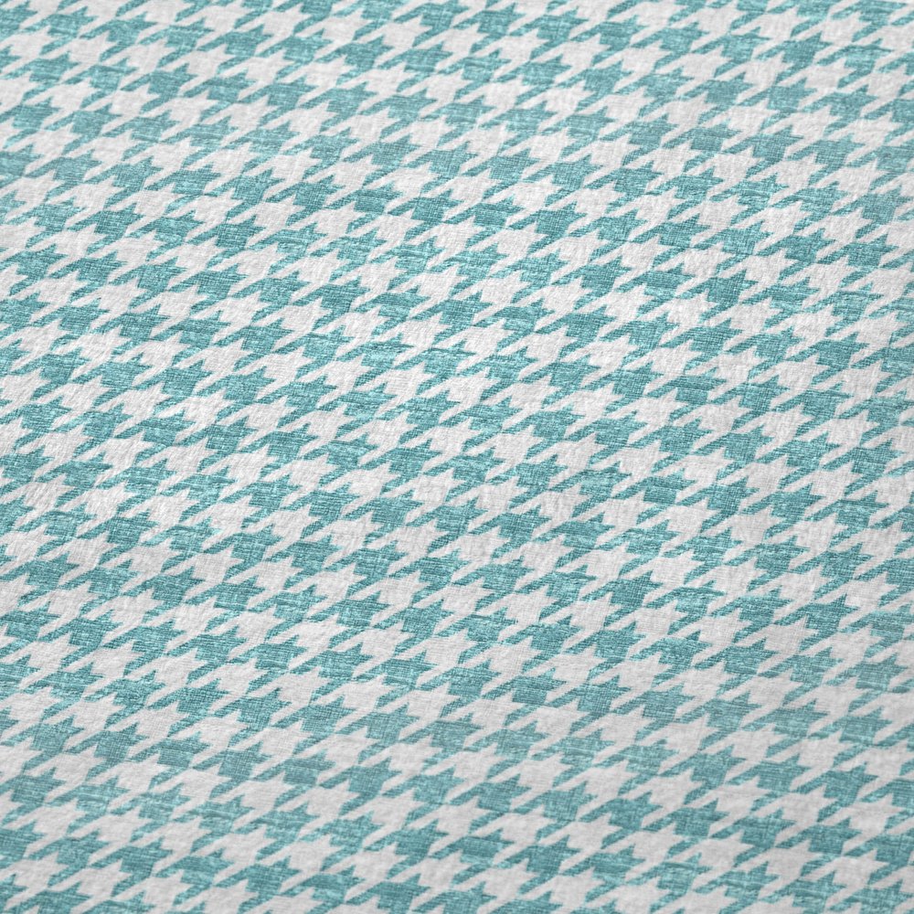 50" X 70" Aqua And White Houndstooth Polyester Woven Plush Throw Blanket