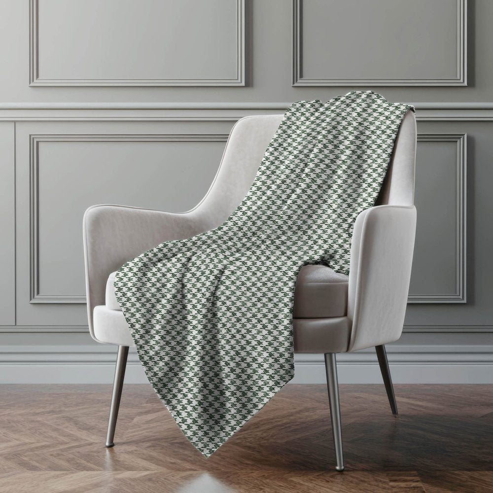 50" X 70" Green And White Houndstooth Polyester Woven Plush Throw Blanket