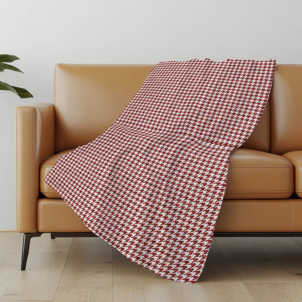 50" X 70" Red And White Houndstooth Polyester Woven Plush Throw Blanket