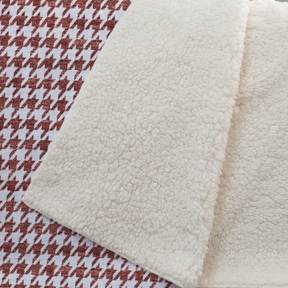50" X 70" Red And White Microfiber Houndstooth Plush Throw Blanket