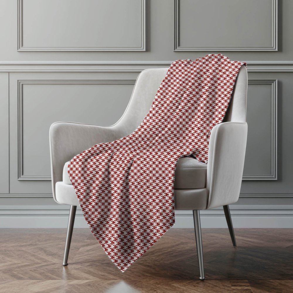 50" X 70" Red And White Houndstooth Polyester Woven Plush Throw Blanket