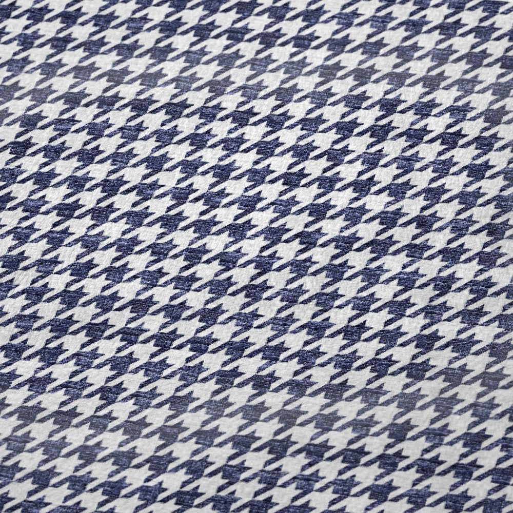 50" X 70" Navy Blue And White Houndstooth Polyester Woven Plush Throw Blanket