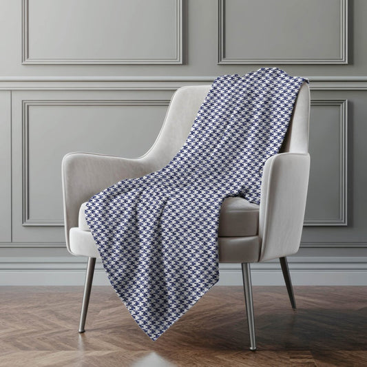 50" X 70" Navy Blue And White Houndstooth Polyester Woven Plush Throw Blanket
