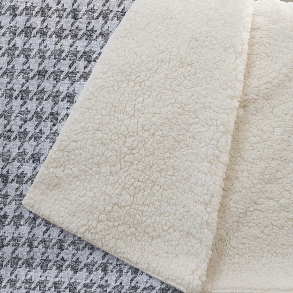 50" X 70" Gray And Light Gray Houndstooth Polyester Woven Plush Throw Blanket