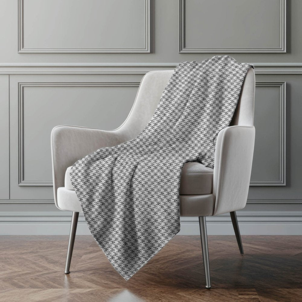 50" X 70" Gray And Light Gray Houndstooth Polyester Woven Plush Throw Blanket