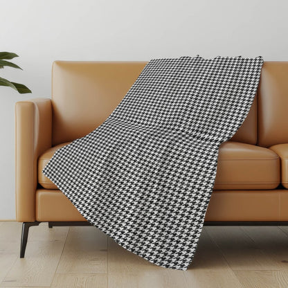 50" X 70" Black And White Houndstooth Polyester Woven Plush Throw Blanket