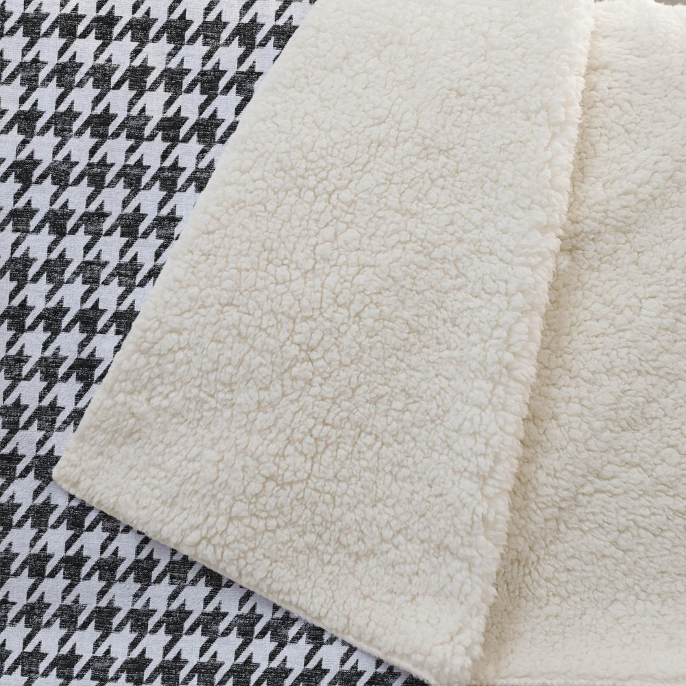 50" X 70" Black And White Houndstooth Polyester Woven Plush Throw Blanket