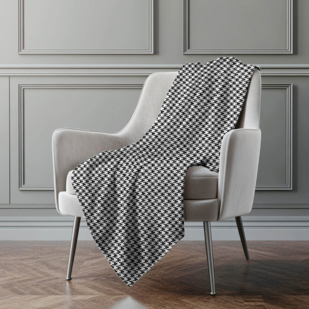 50" X 70" Black And White Houndstooth Polyester Woven Plush Throw Blanket
