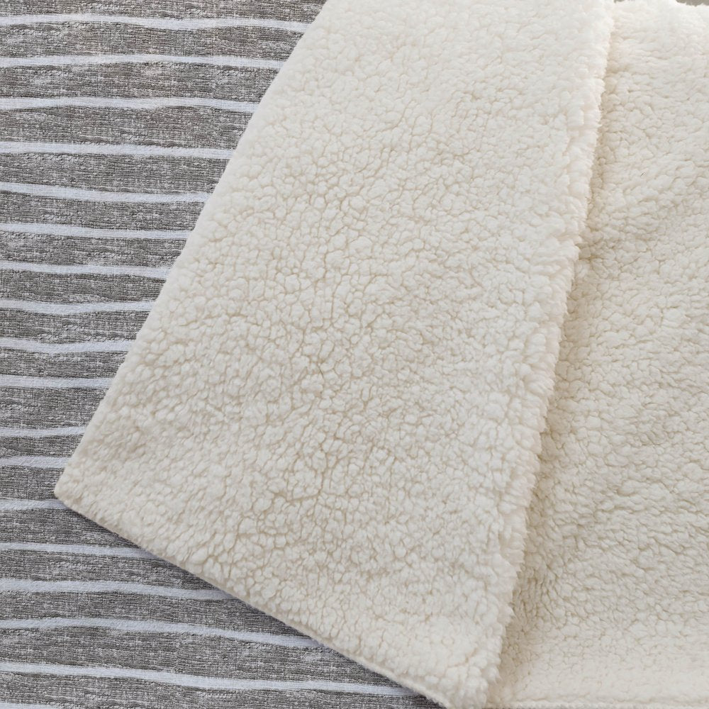 50" X 70" Taupe And Ivory Striped Polyester Woven Plush Throw Blanket