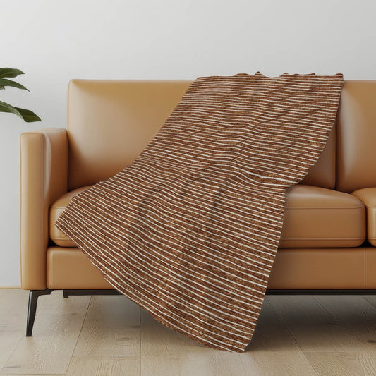 50" X 70" Rust And Beige Striped Polyester Woven Plush Throw Blanket