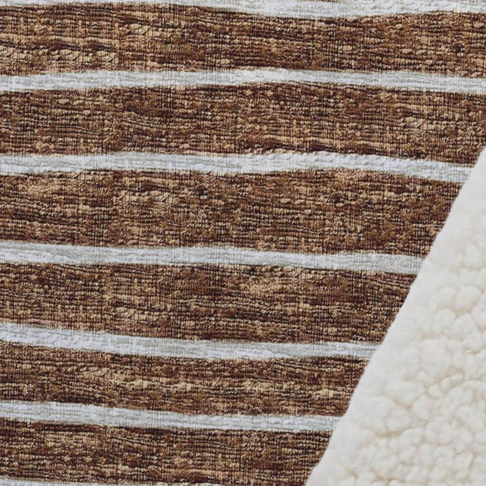 50" X 70" Rust And Beige Striped Polyester Woven Plush Throw Blanket
