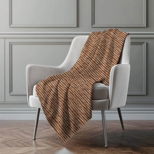 50" X 70" Rust And Beige Striped Polyester Woven Plush Throw Blanket