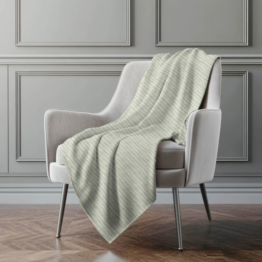 50" X 70" Mint Green And Ivory Striped Polyester Woven Plush Throw Blanket