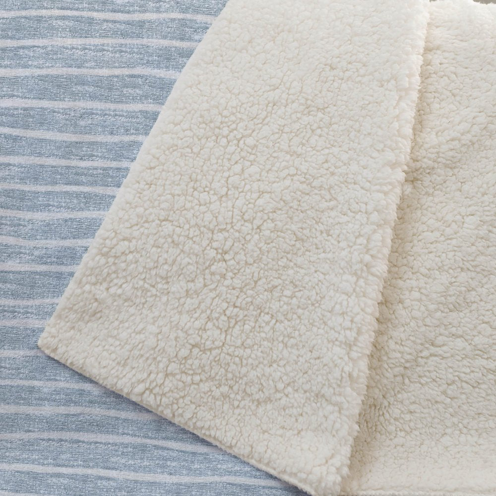 50" X 70" Sky Blue And Ivory Striped Polyester Woven Plush Throw Blanket