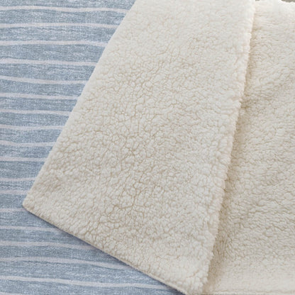 50" X 70" Sky Blue And Ivory Striped Polyester Woven Plush Throw Blanket