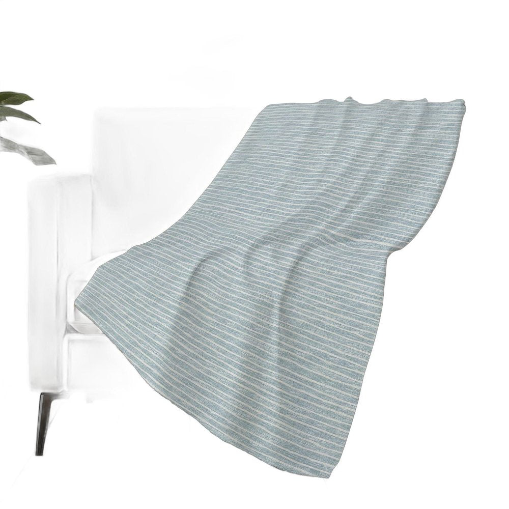 50" X 70" Sky Blue And Ivory Striped Polyester Woven Plush Throw Blanket
