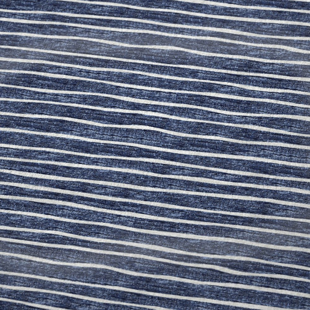 50" X 70" Navy Blue And Ivory Striped Polyester Woven Plush Throw Blanket