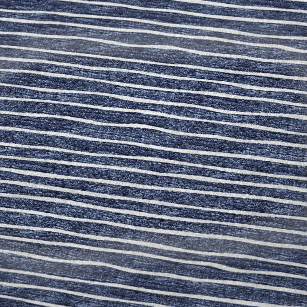 50" X 70" Navy Blue And Ivory Striped Polyester Woven Plush Throw Blanket