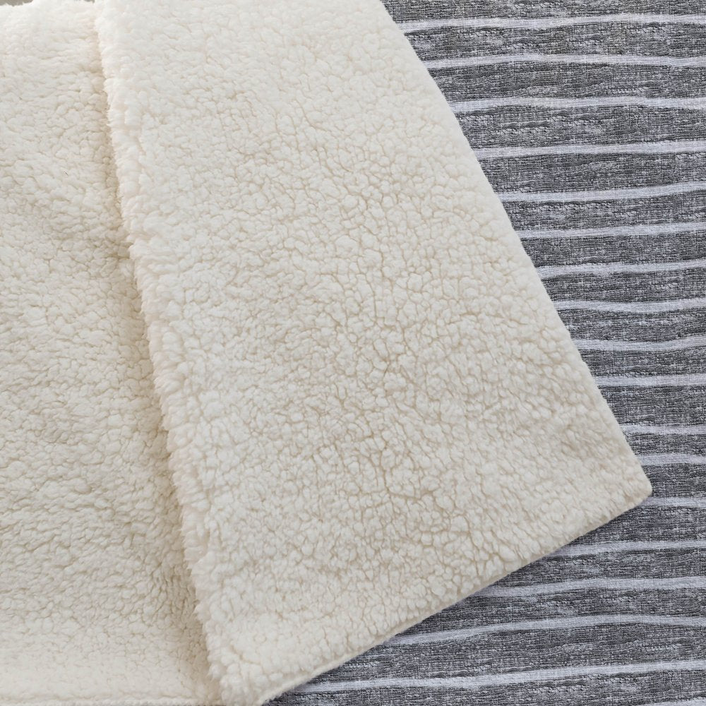 50" X 70" Gray And Light Gray Striped Polyester Woven Plush Throw Blanket