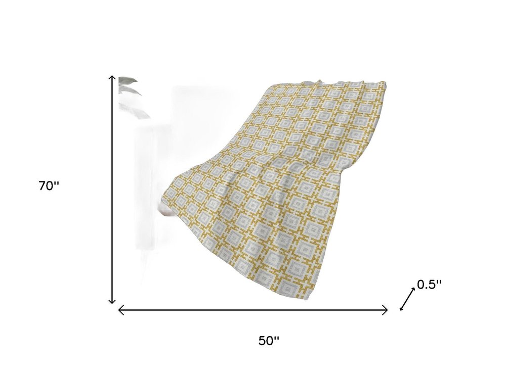50" X 70" Gold Ivory And Gray Geometric Plush Throw Blanket