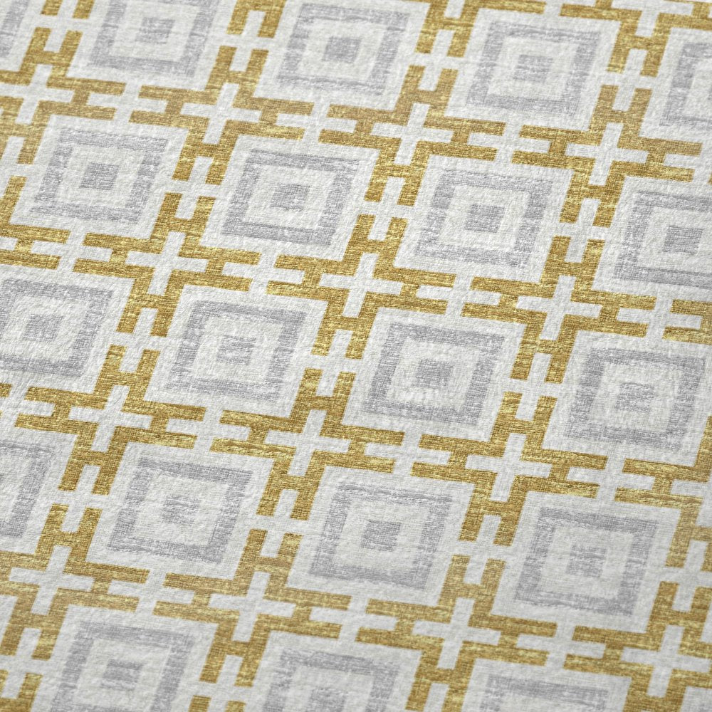 50" X 70" Gold Ivory And Gray Geometric Polyester Woven Plush Throw Blanket