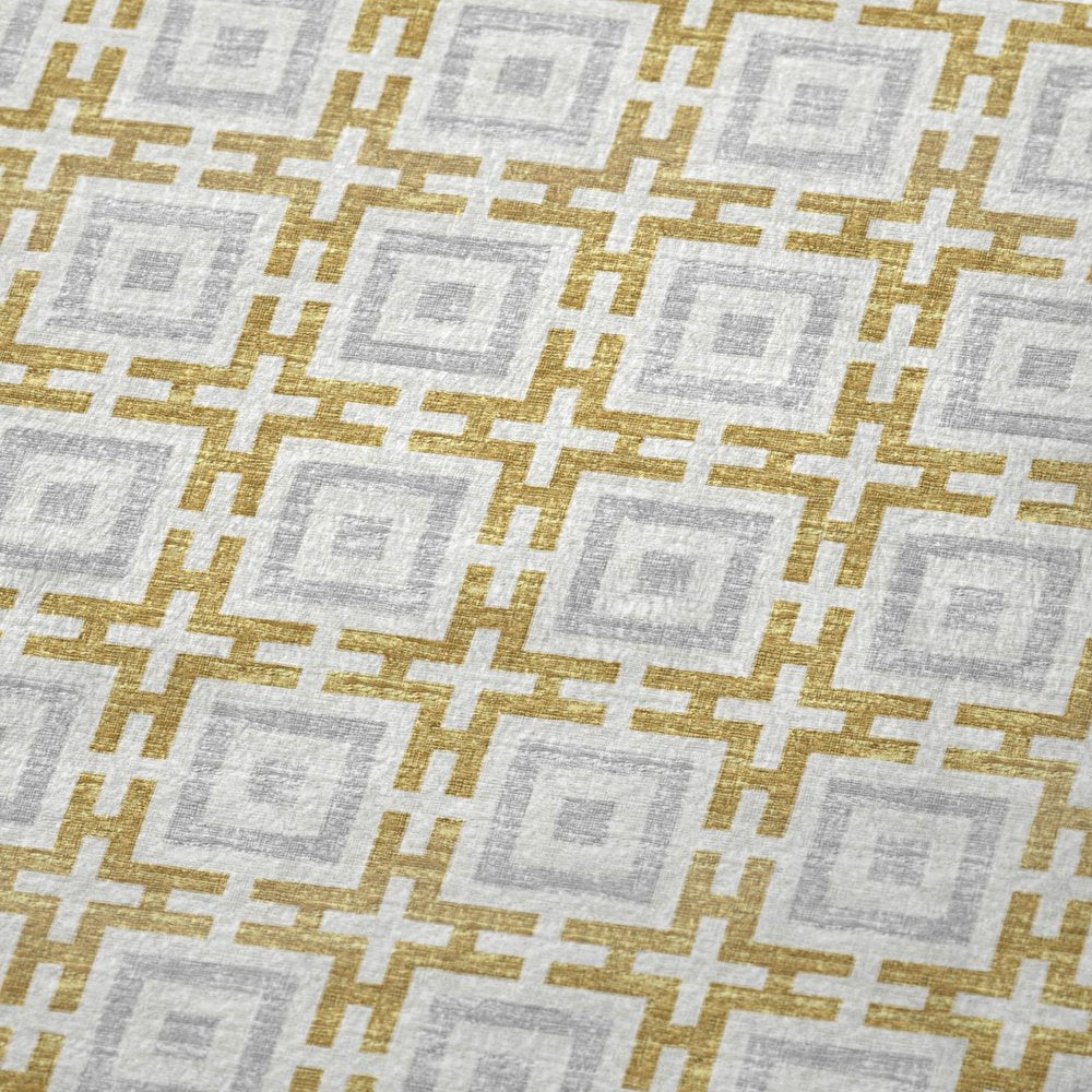 50" X 70" Gold Ivory And Gray Geometric Plush Throw Blanket