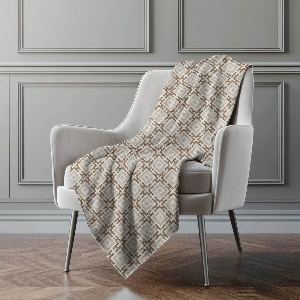 50" X 70" Taupe And Beige Geometric Polyester Woven Plush Throw Blanket