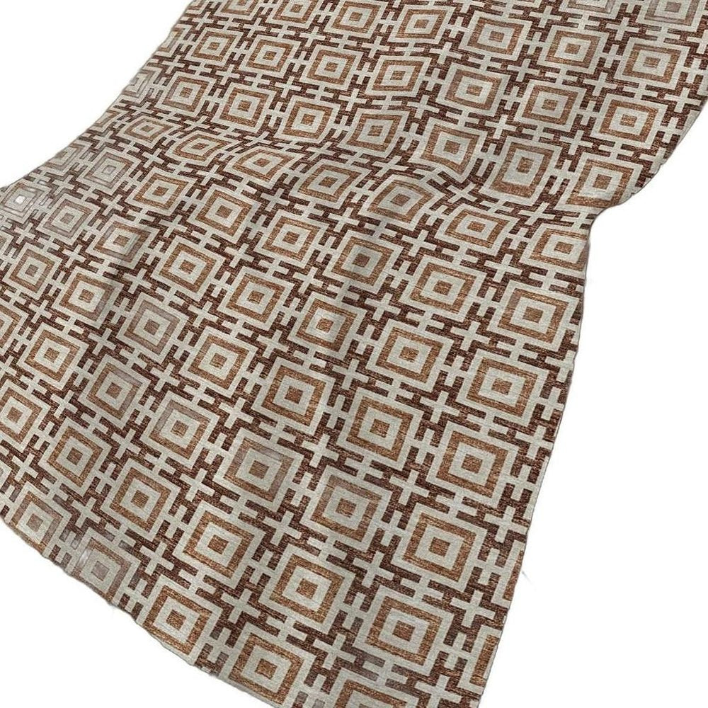 50" X 70" Rust And Beige Geometric Polyester Woven Plush Throw Blanket
