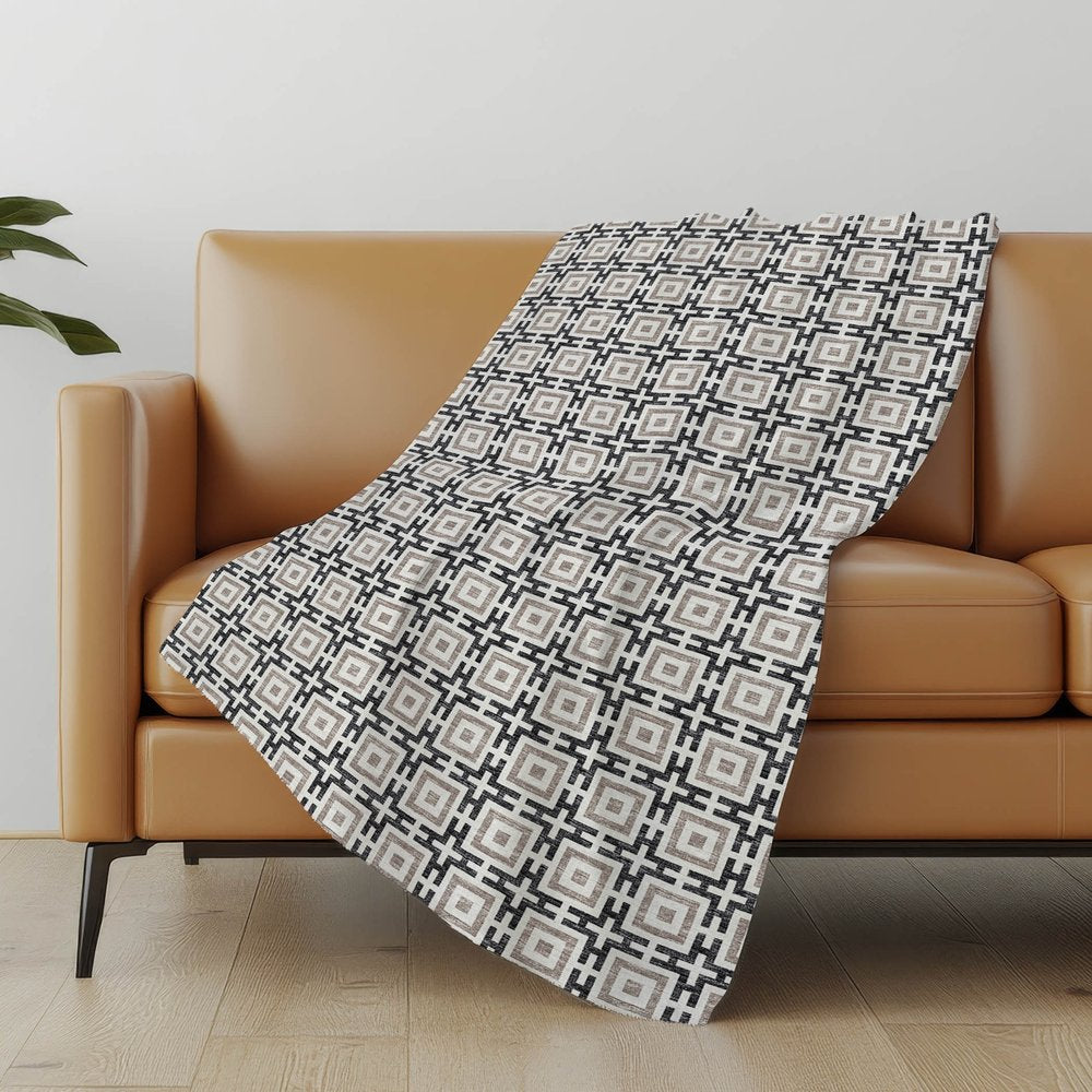 50" X 70" Black And Ivory Geometric Polyester Woven Plush Throw Blanket