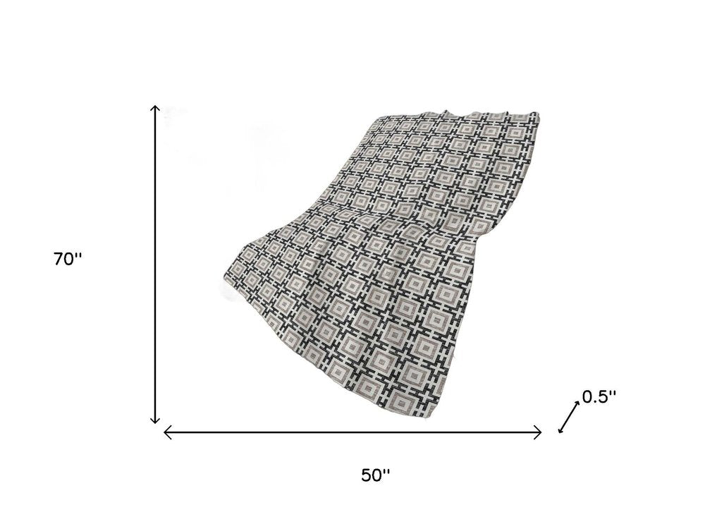 50" X 70" Black And Ivory Geometric Polyester Woven Plush Throw Blanket