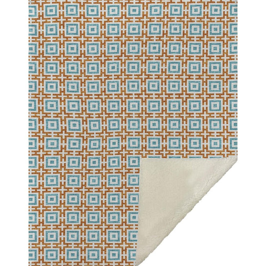 50" X 70" Orange Ivory And Teal Microfiber Geometric Plush Throw Blanket