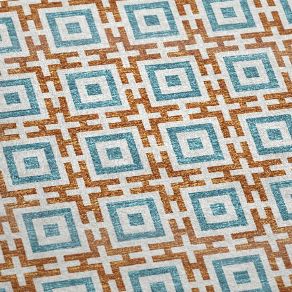 50" X 70" Orange Ivory And Teal Microfiber Geometric Plush Throw Blanket