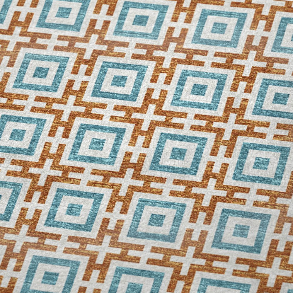 50" X 70" Orange Ivory And Teal Geometric Polyester Woven Plush Throw Blanket