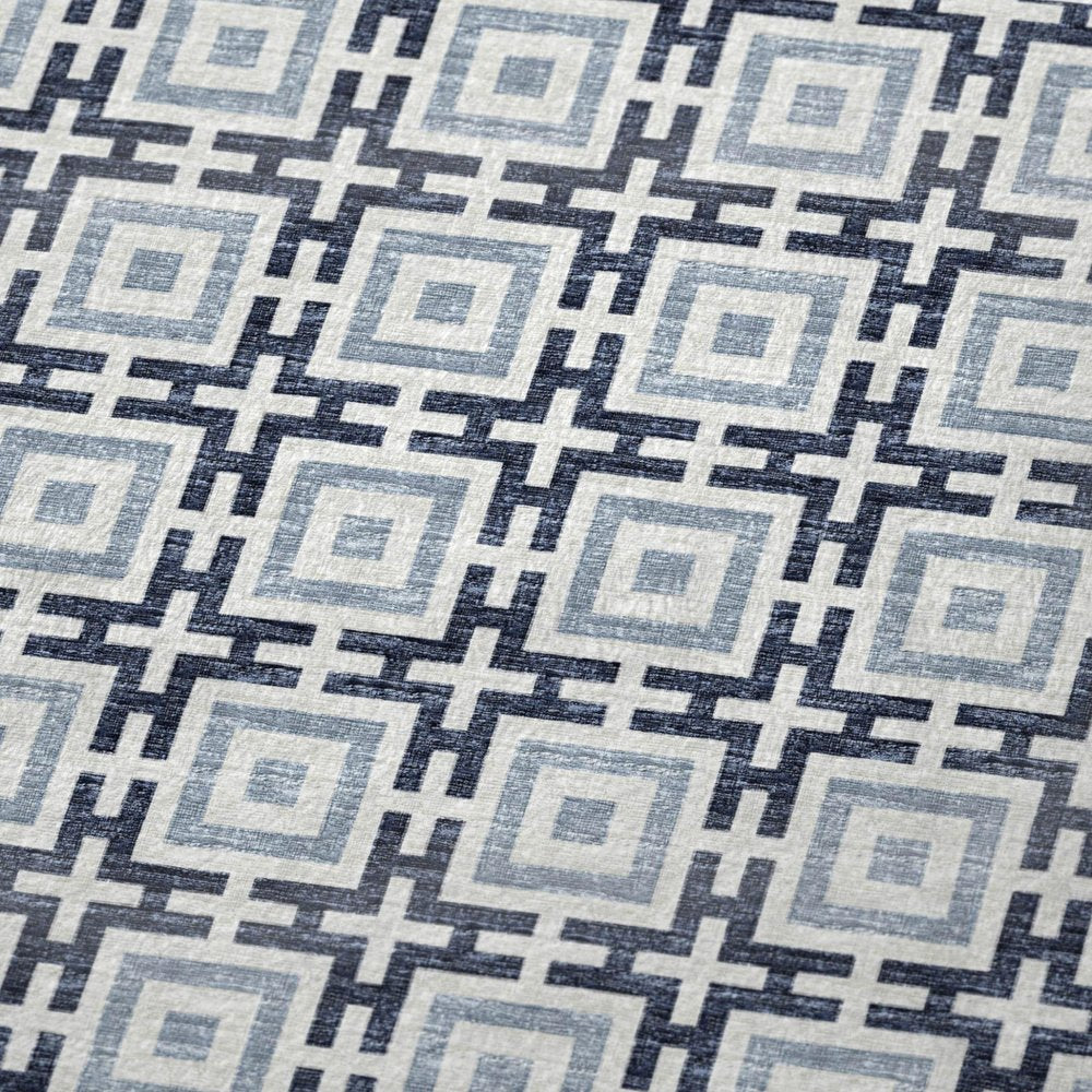50" X 70" Navy Blue And Ivory Geometric Polyester Woven Plush Throw Blanket