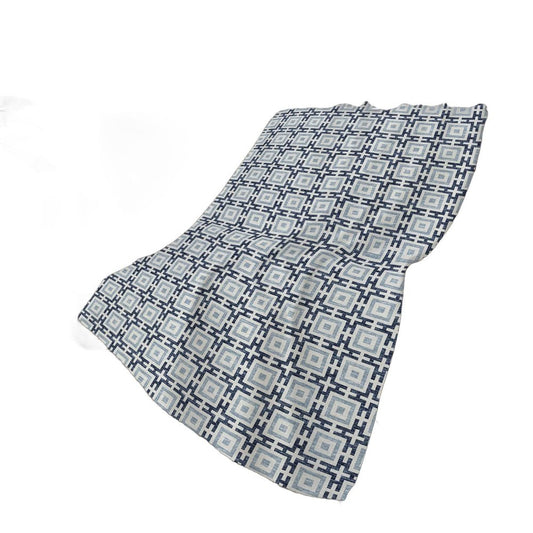 50" X 70" Navy Blue And Ivory Geometric Plush Throw Blanket