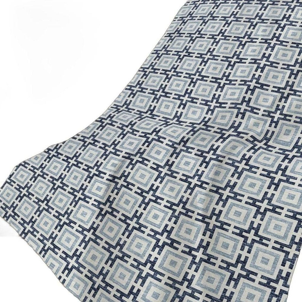 50" X 70" Navy Blue And Ivory Geometric Polyester Woven Plush Throw Blanket