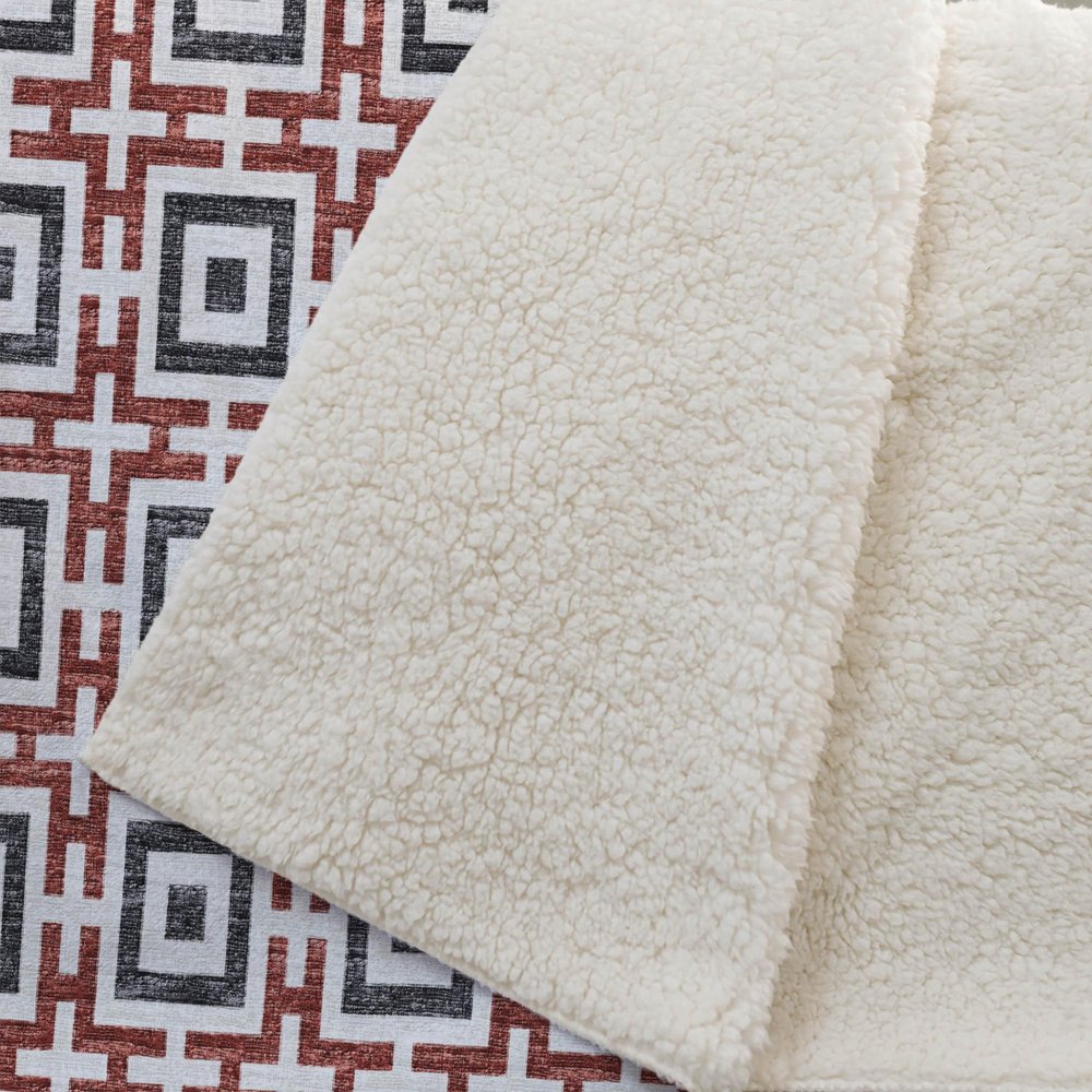 50" X 70" Red Ivory And Black Microfiber Geometric Plush Throw Blanket