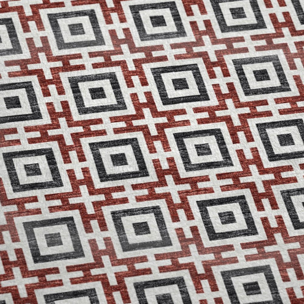 50" X 70" Red Ivory And Black Geometric Microfiber Plush Throw Blanket