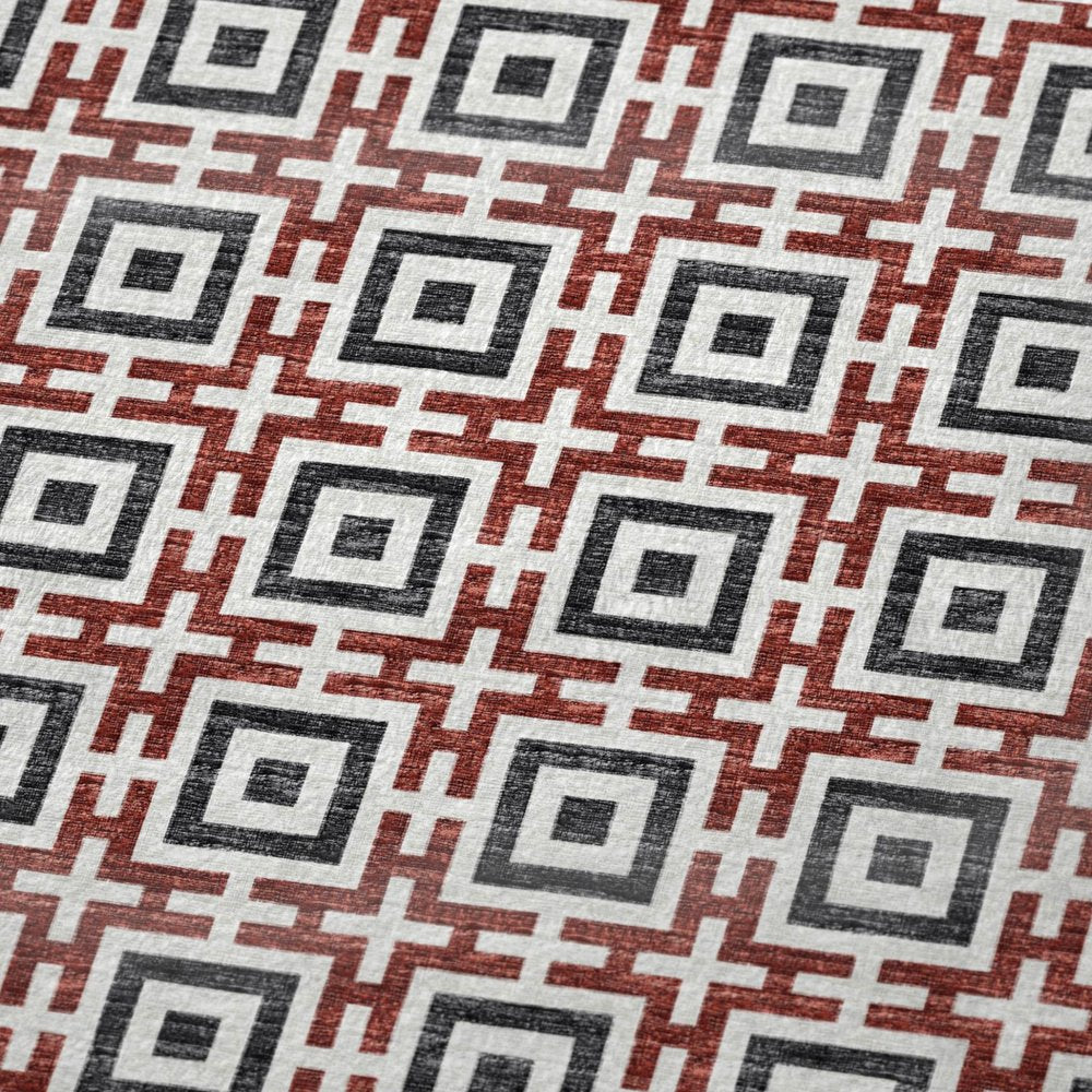 50" X 70" Red Ivory And Black Geometric Microfiber Plush Throw Blanket