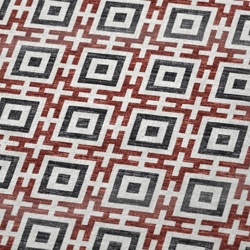 50" X 70" Red Ivory And Black Geometric Polyester Woven Plush Throw Blanket