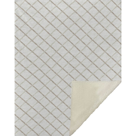 50" X 70" Ivory And Taupe Microfiber Geometric Plush Throw Blanket
