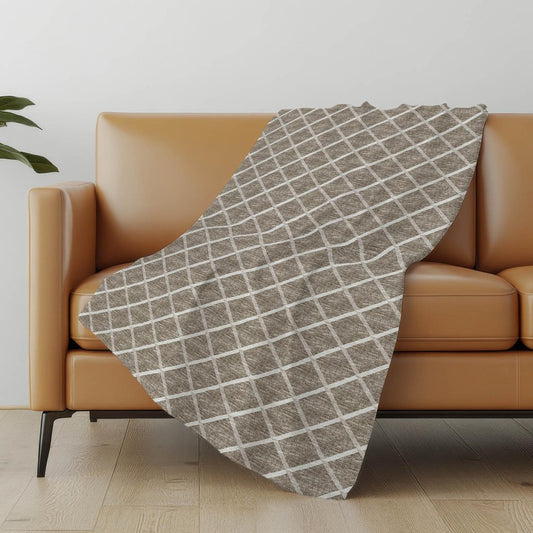 50" X 70" Taupe And Beige Microfiber Geometric Plush Throw Blanket