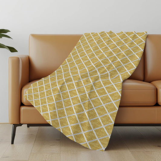 50" X 70" Gold And Ivory Microfiber Geometric Plush Throw Blanket