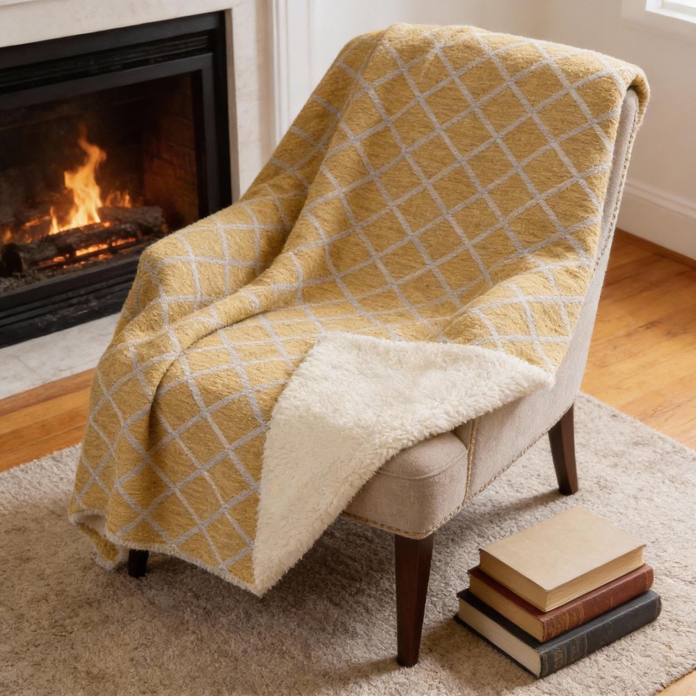 50" X 70" Gold And Ivory Geometric Microfiber Plush Throw Blanket