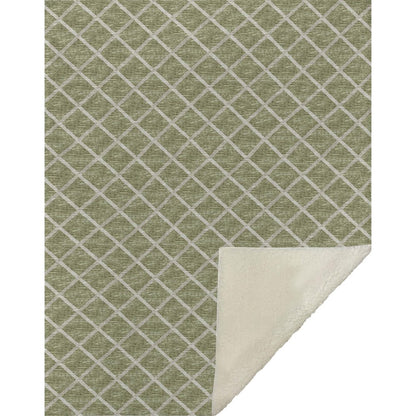 50" X 70" Artichoke Green And Beige Microfiber Geometric Plush Throw Blanket