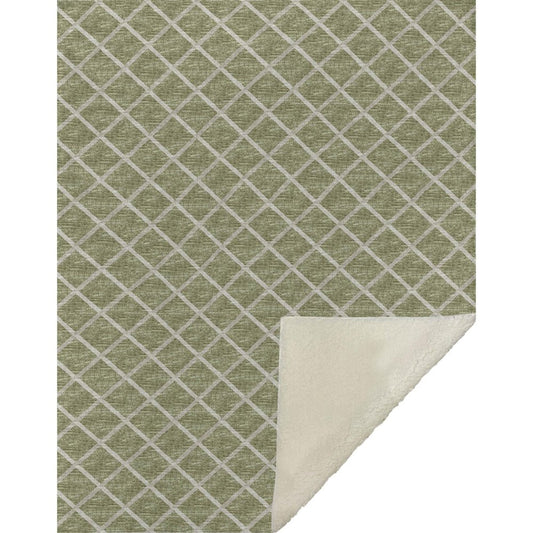 50" X 70" Artichoke Green And Beige Microfiber Geometric Plush Throw Blanket