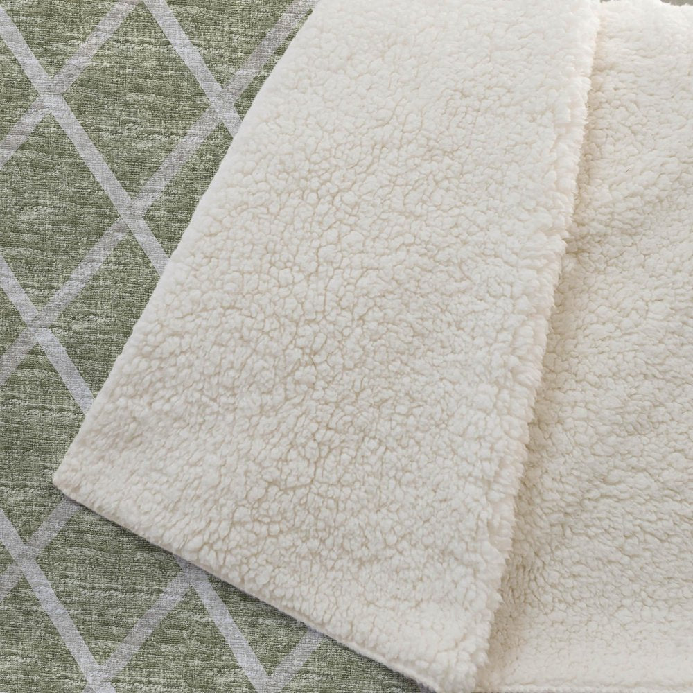 50" X 70" Artichoke Green And Beige Geometric Microfiber Plush Throw Blanket
